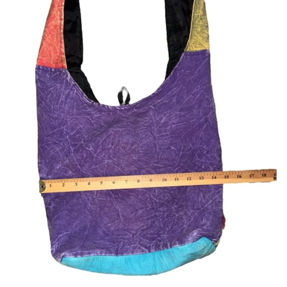 Boho Shoulder‎ crossbody satchel bag Boho Patchwork Multicolor Fringe Button